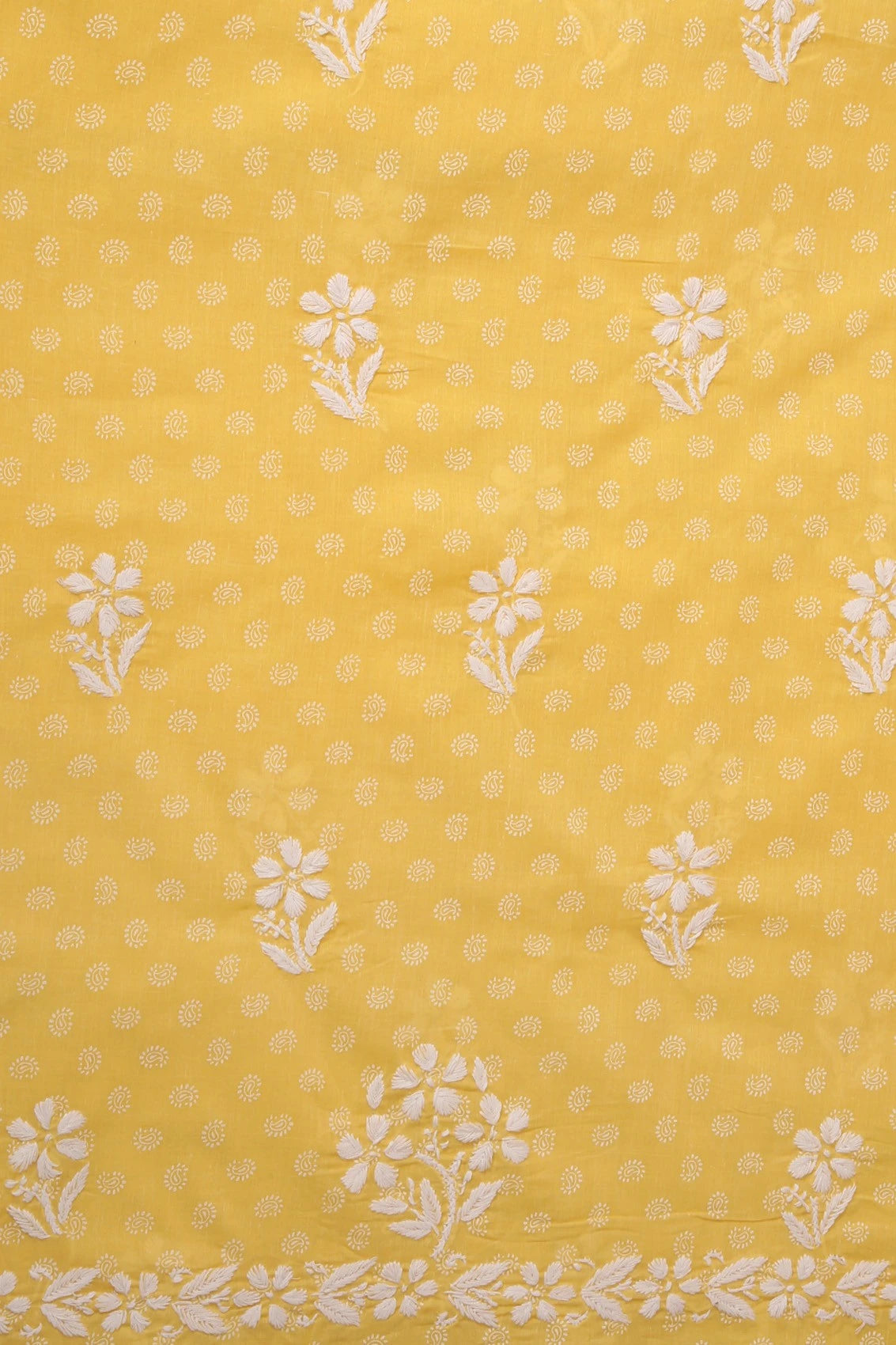 Ada Hand Embroidered Yellow Cotton Lucknowi Chikankari Unstitched Suit Piece A211235