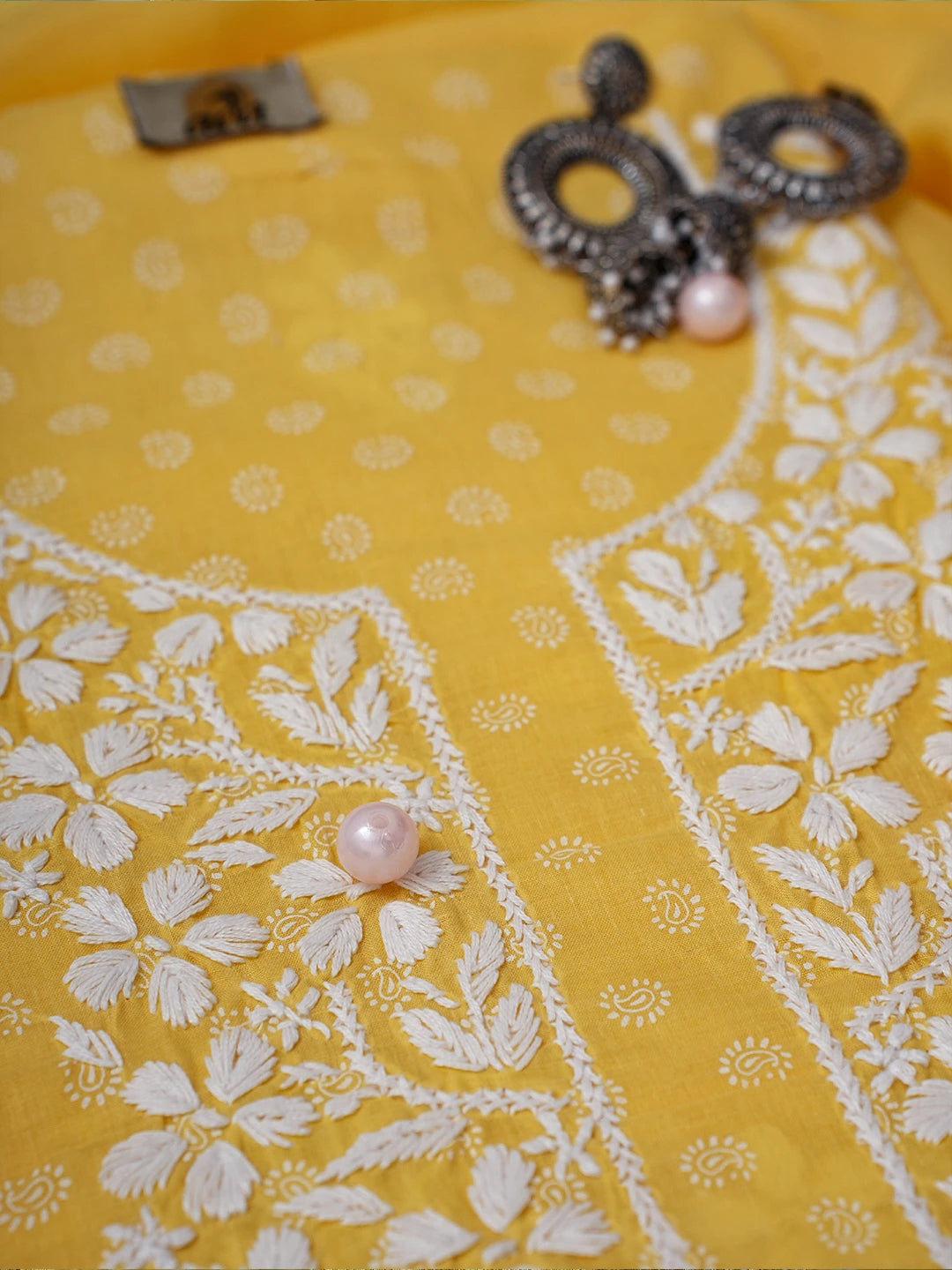 Ada Hand Embroidered Yellow Cotton Lucknowi Chikankari Unstitched Suit Piece A211235