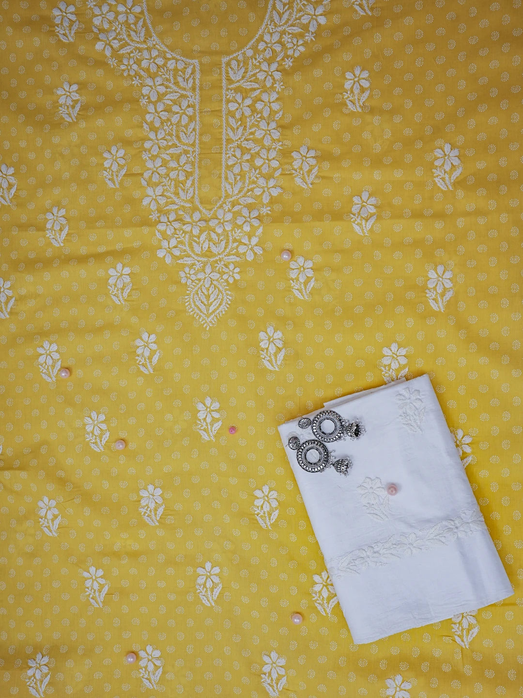 Ada Hand Embroidered Yellow Cotton Lucknowi Chikankari Unstitched Suit Piece A211235