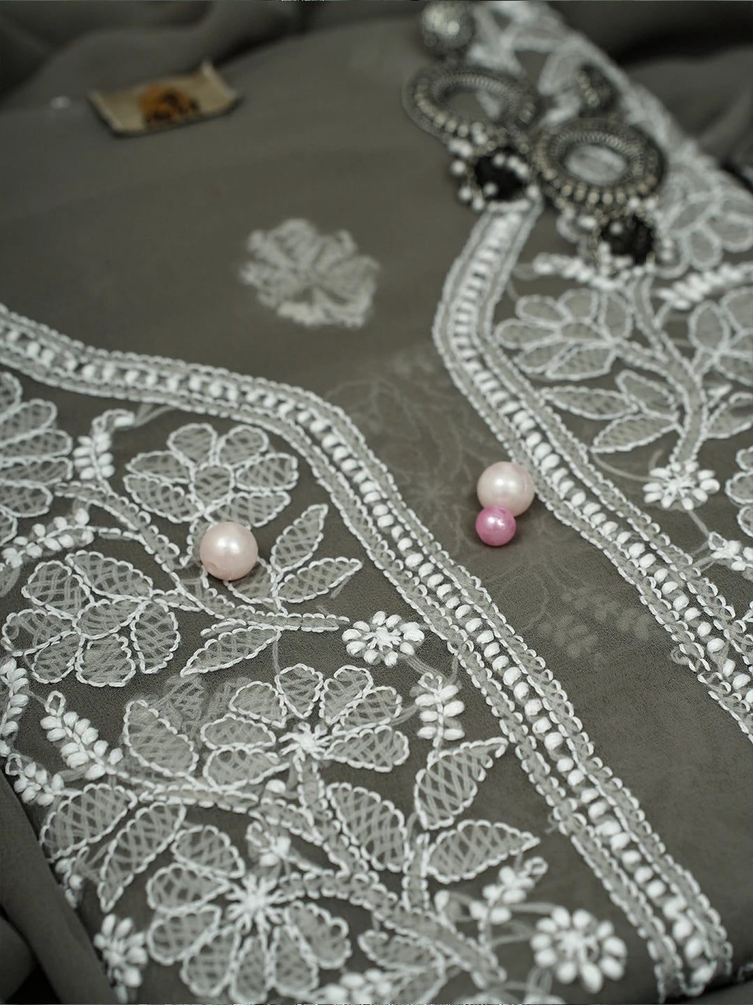 Ada Hand Embroidered Grey Georgette Lucknowi Chikankari Unstitched Suit Piece A211246