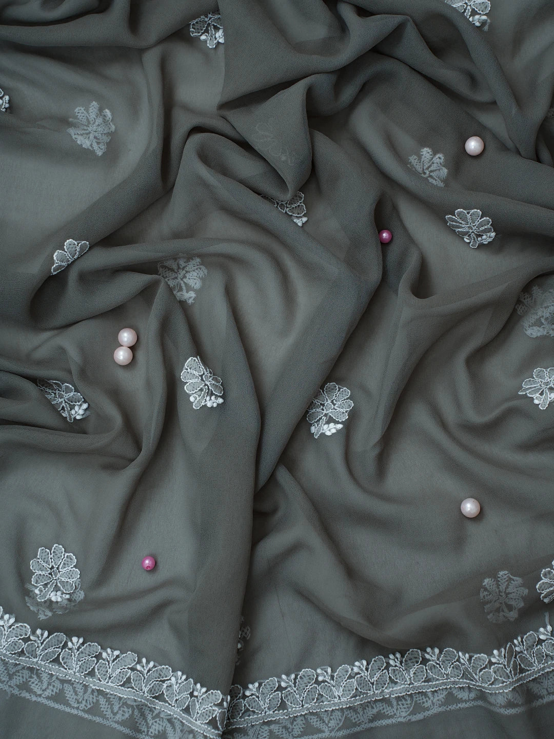 Ada Hand Embroidered Grey Georgette Lucknowi Chikankari Unstitched Suit Piece A211246
