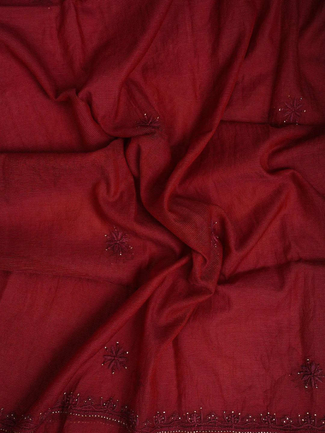 Ada Hand Embroidered Red Super Net Lucknowi Chikankari Unstitched Kurta Dupatta Set With Mukaish Work 01A605402