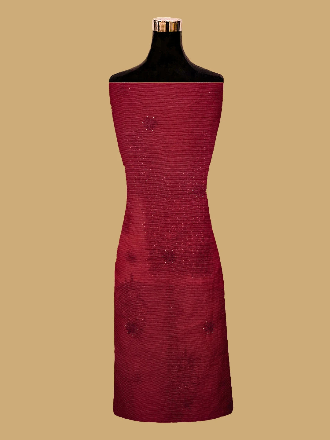 Ada Hand Embroidered Red Super Net Lucknowi Chikankari Unstitched Kurta Dupatta Set With Mukaish Work 01A605402