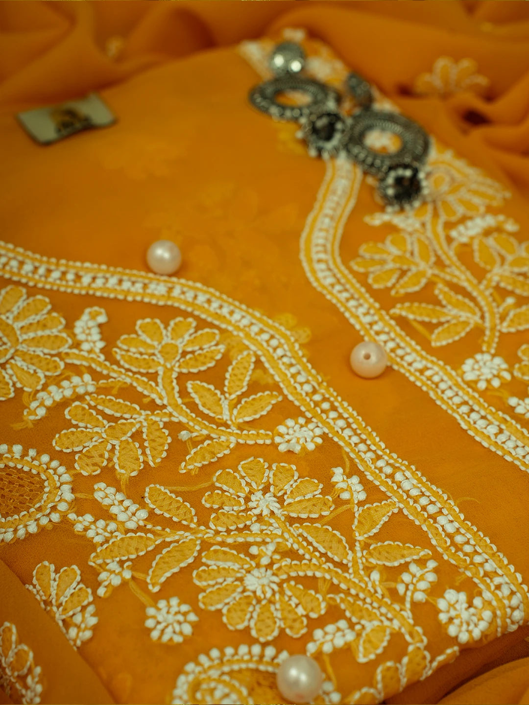 Ada Hand Embroidered Mustard Georgette Lucknowi Chikankari Unstitched Suit Piece A211247