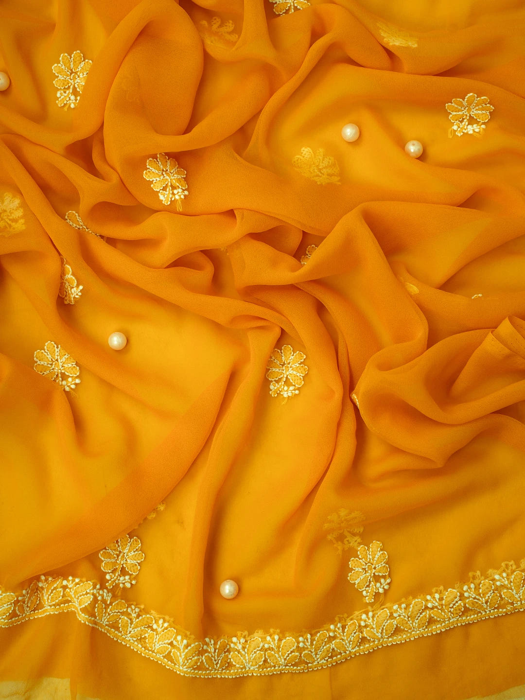 Ada Hand Embroidered Mustard Georgette Lucknowi Chikankari Unstitched Suit Piece A211247