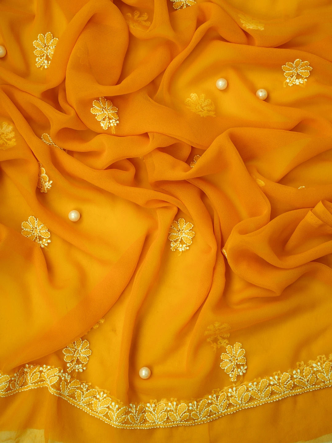 Ada Hand Embroidered Mustard Georgette Lucknowi Chikankari Unstitched Suit Piece A211247
