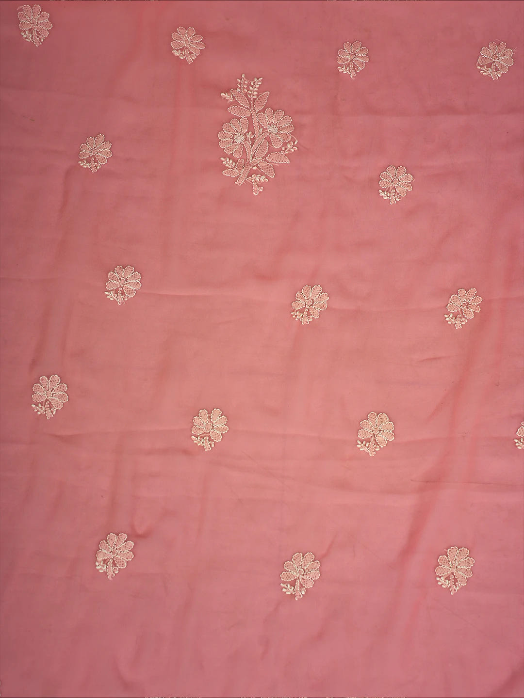 Ada Hand Embroidered Peach Georgette Lucknowi Chikankari Unstitched Suit Piece A211249