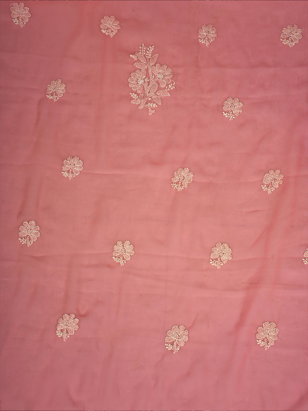 Ada Hand Embroidered Peach Georgette Lucknowi Chikankari Unstitched Suit Piece A211249