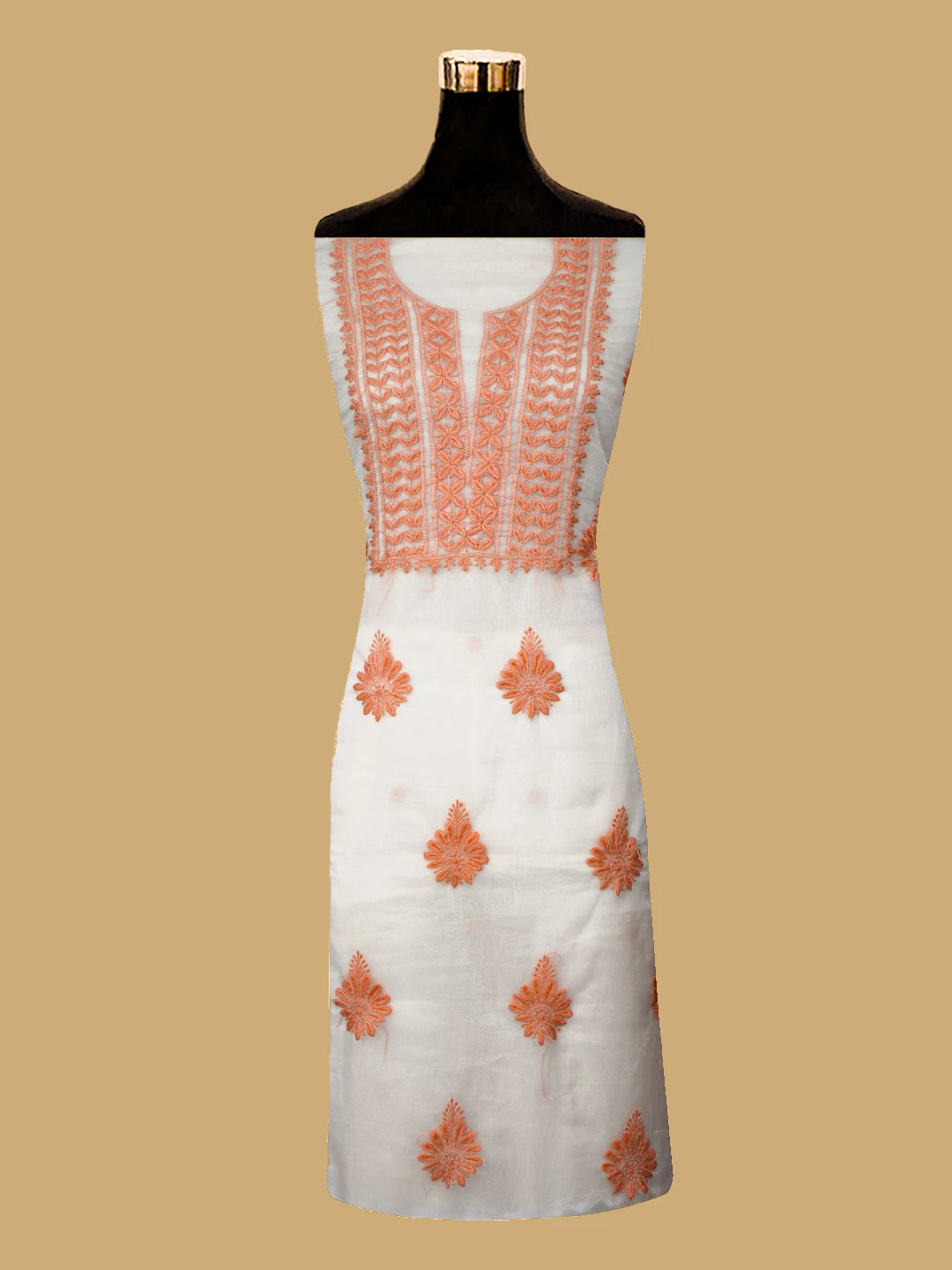 Ada Hand Embroidered Linen White Organza Lucknowi Chikankari Unstitched Kurta Dupatta Set 01A718580