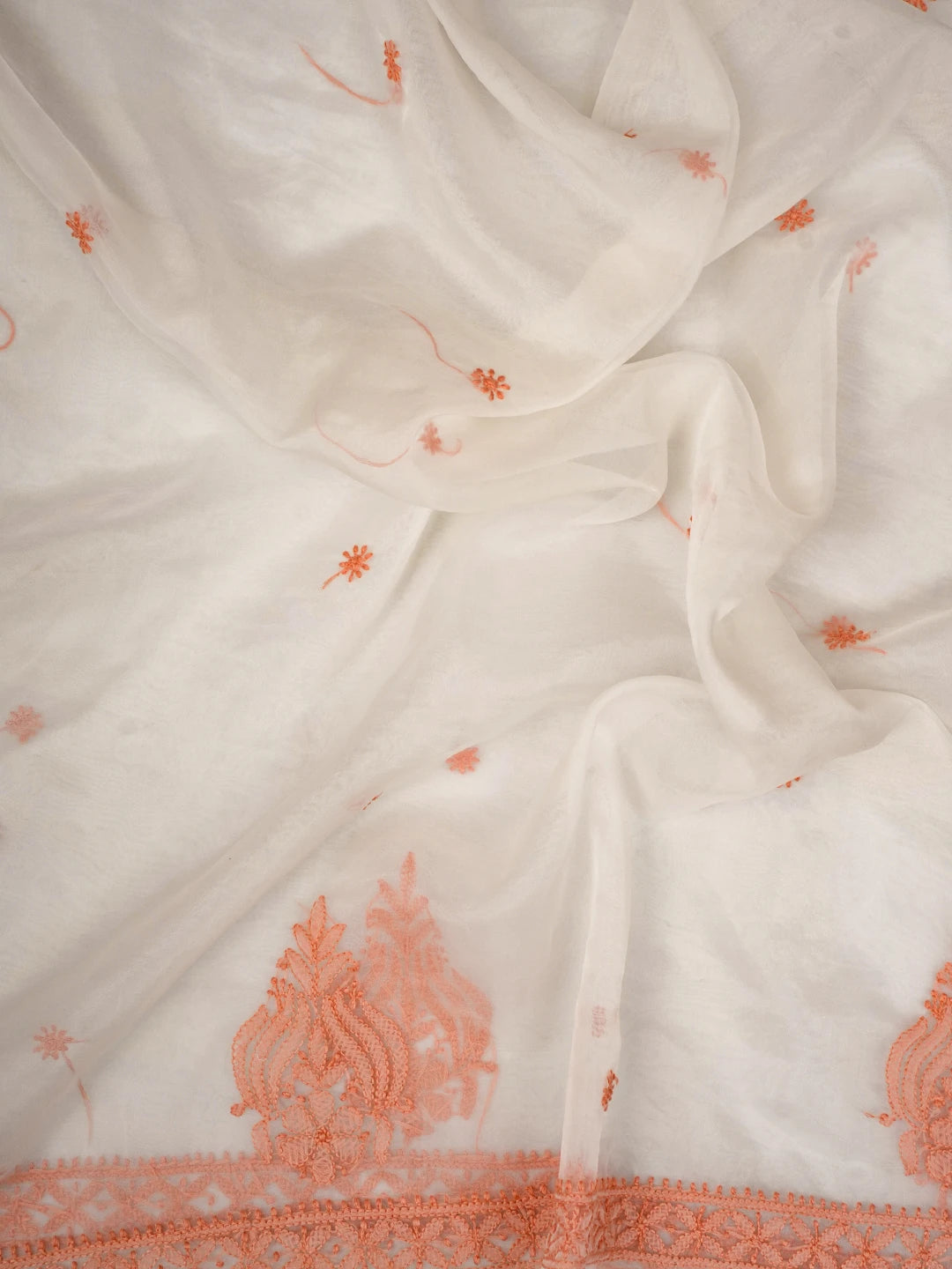Ada Hand Embroidered Linen White Organza Lucknowi Chikankari Unstitched Kurta Dupatta Set 01A718580