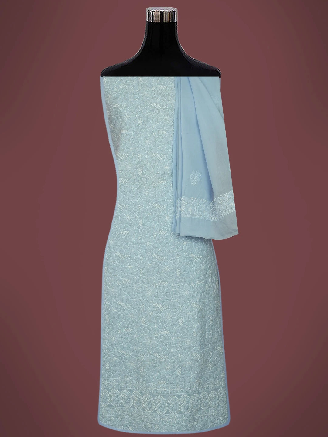 Ada Hand Embroidered Mauve Cotton Lucknowi Chikankari Unstitched Suit Piece 01A708863