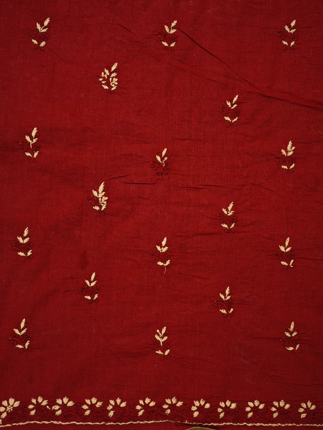 Ada Hand Embroidered Red Cotton Lucknowi Chikankari Unstitched Suit Piece 01A681229