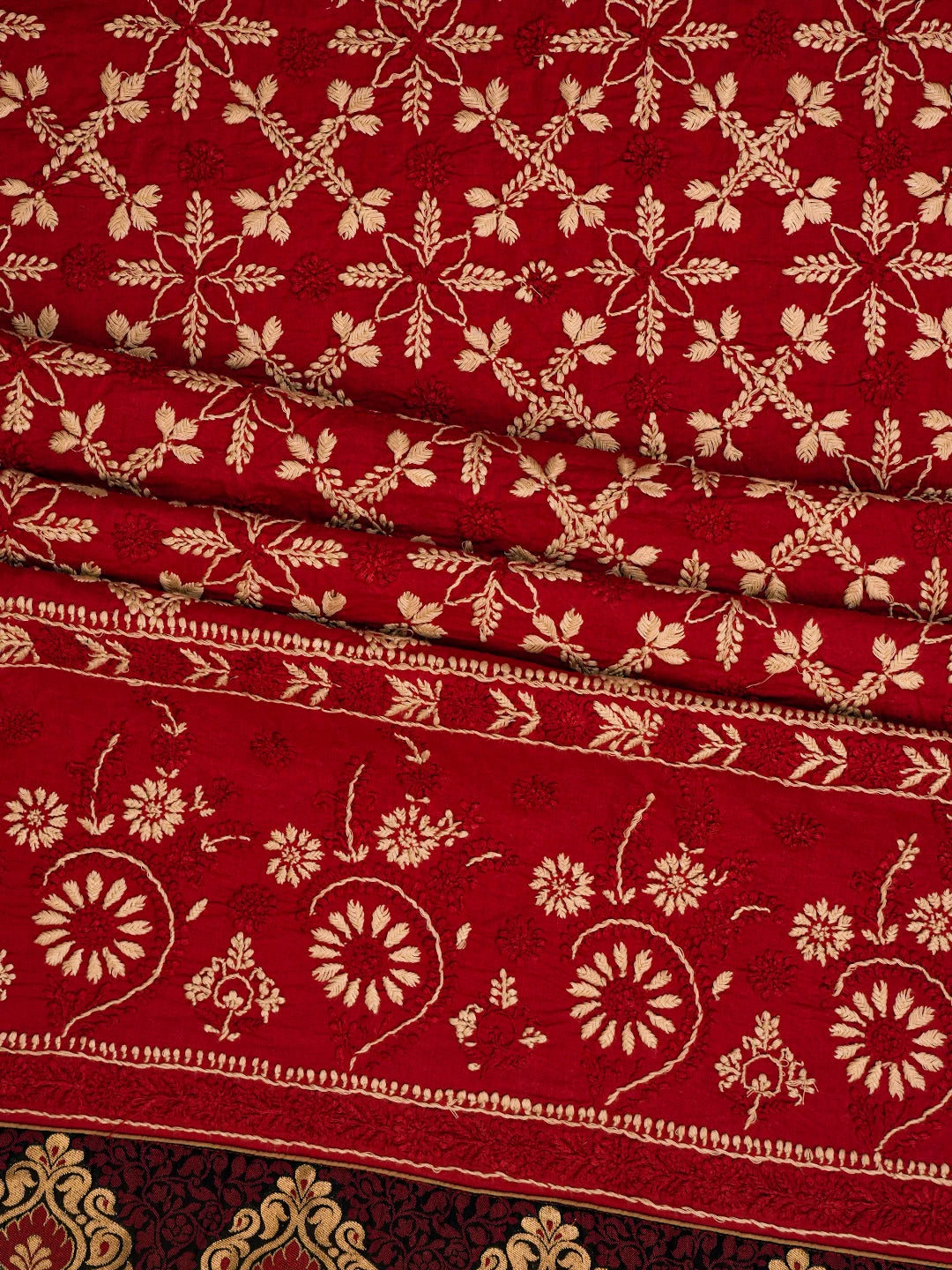 Ada Hand Embroidered Red Cotton Lucknowi Chikankari Unstitched Suit Piece 01A681229