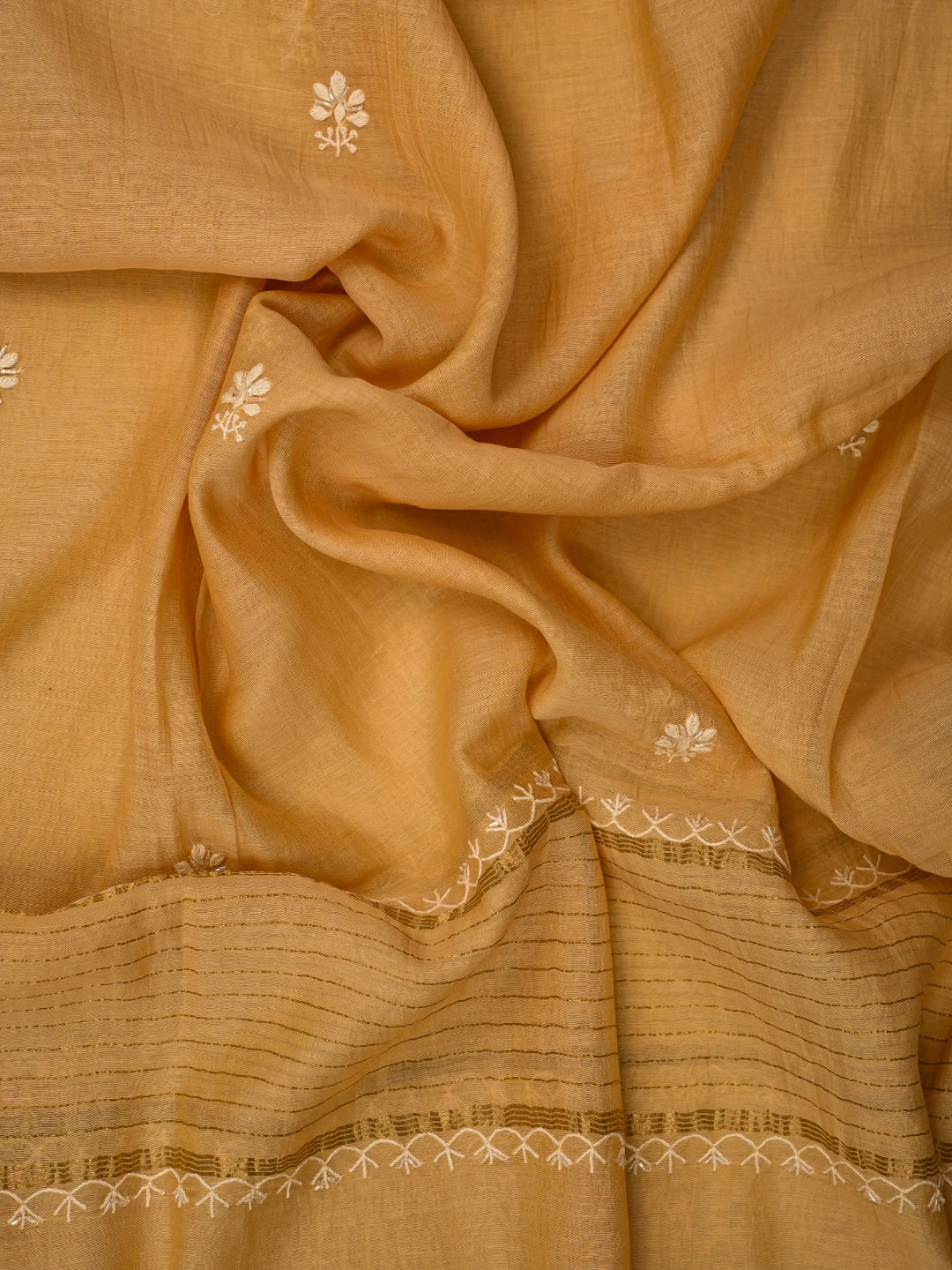 Ada Hand Embroidered Peach Chanderi Lucknowi Chikankari Semi-Stitched Kurta Dupatta Set With Cutdana Work 01A648368