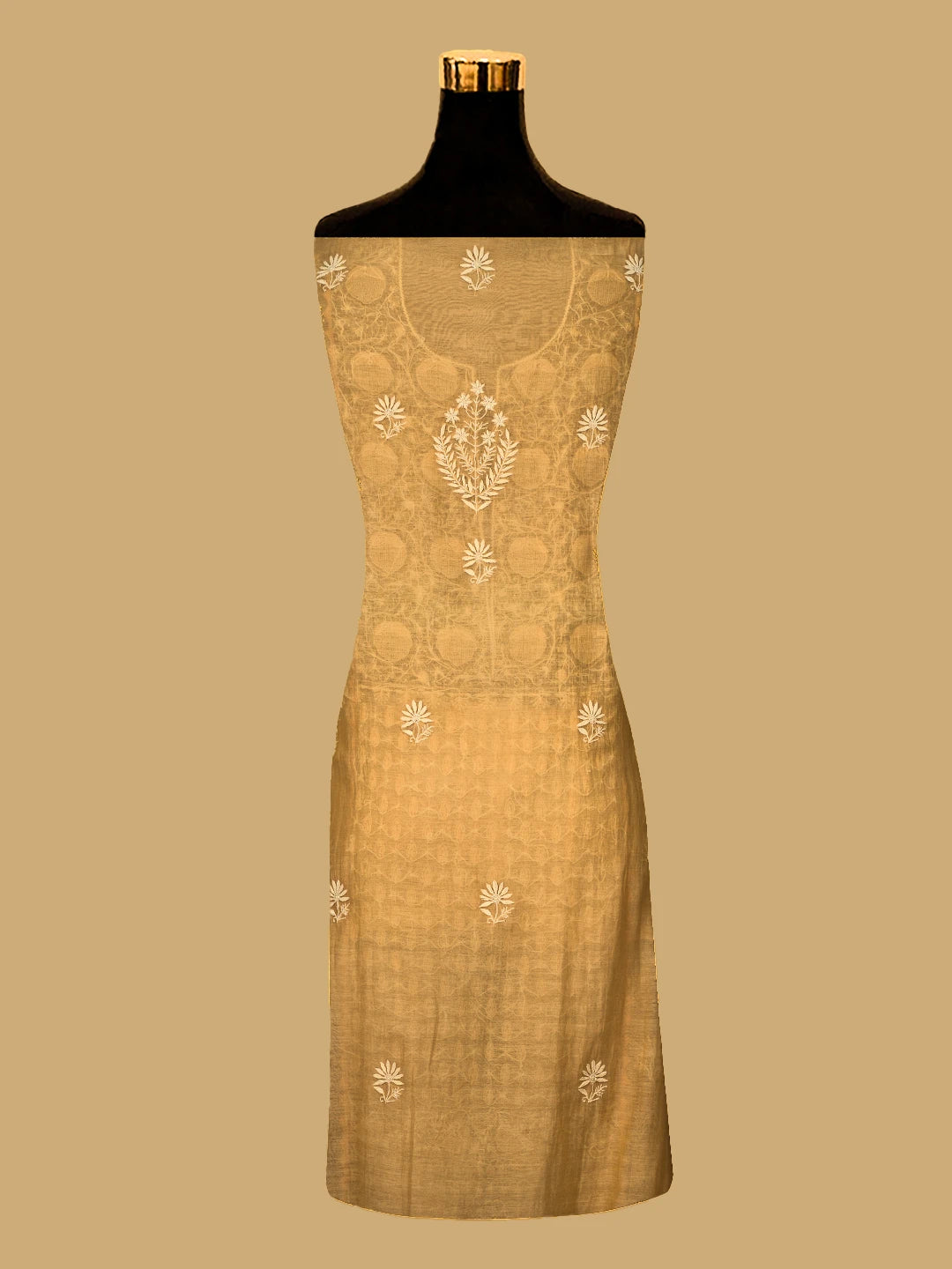 Ada Hand Embroidered Peach Chanderi Lucknowi Chikankari Semi-Stitched Kurta Dupatta Set With Cutdana Work 01A648368