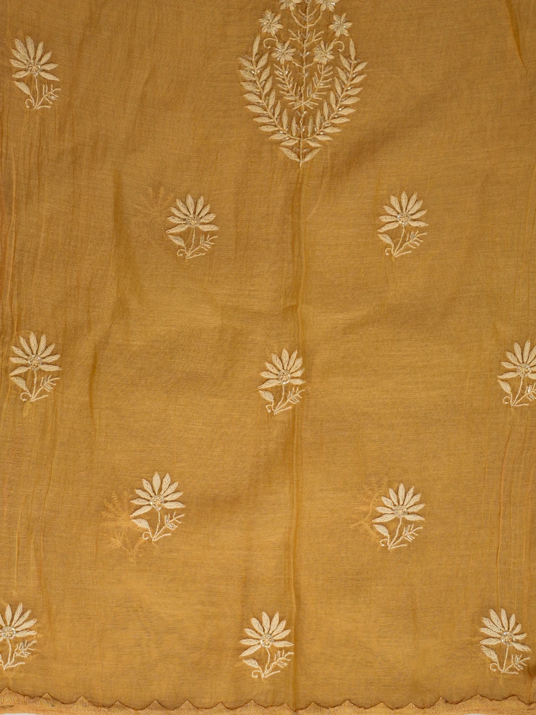 Ada Hand Embroidered Peach Chanderi Lucknowi Chikankari Semi-Stitched Kurta Dupatta Set With Cutdana Work 01A648368