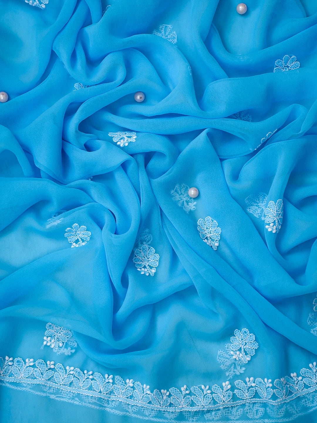 Ada Hand Embroidered Turquoise Blue Georgette Lucknowi Chikankari Unstitched Suit Piece A211252