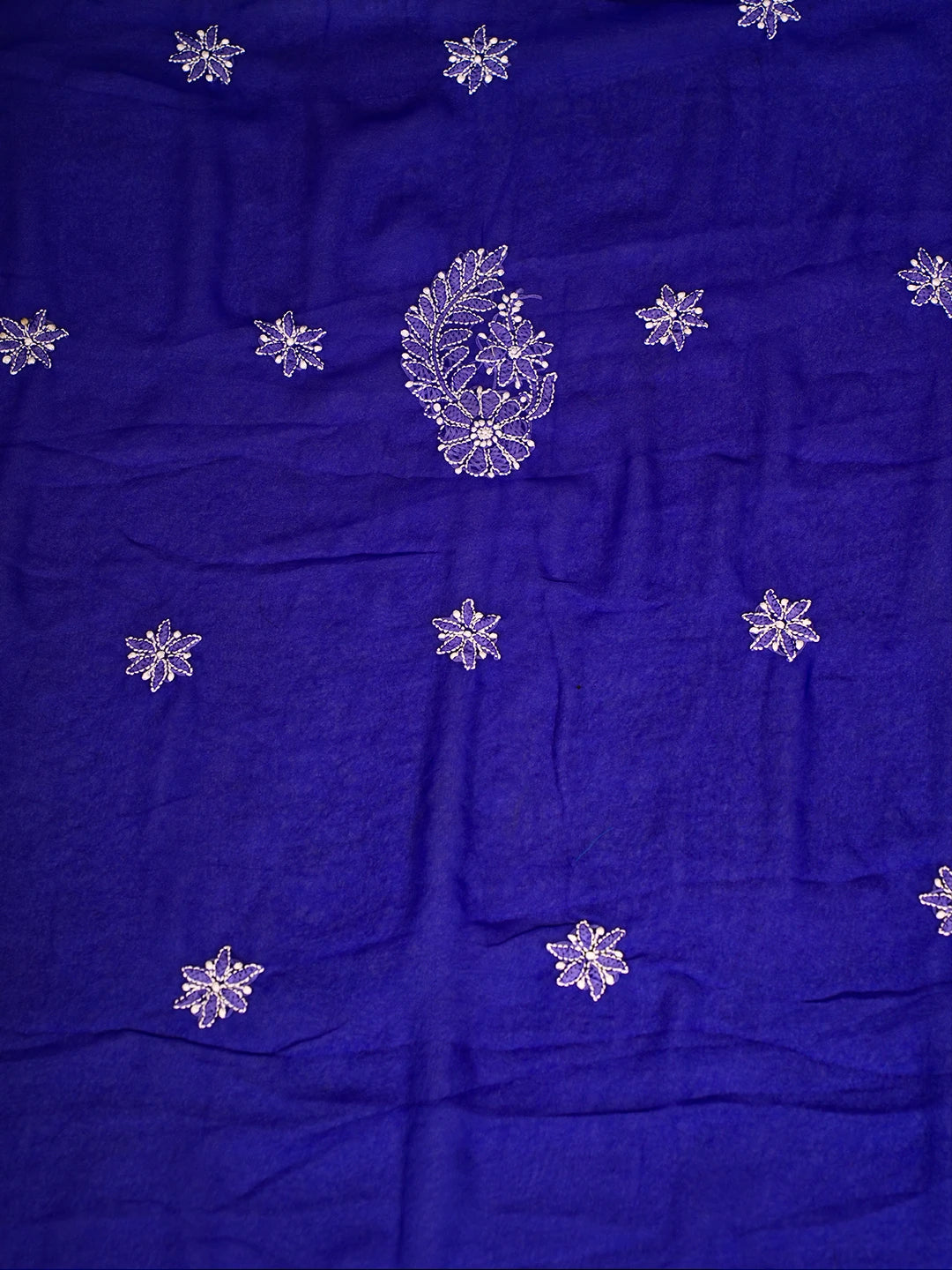 Ada Hand Embroidered Royal Blue Georgette Lucknowi Chikankari Unstitched Suit Piece With Parsi Work A211253
