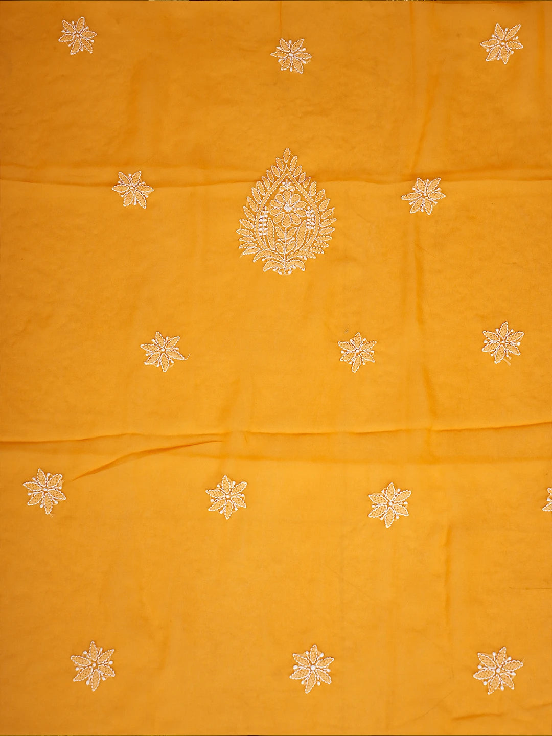 Ada Hand Embroidered Mustard Georgette Lucknowi Chikankari Unstitched Suit Piece With Parsi Work A211257