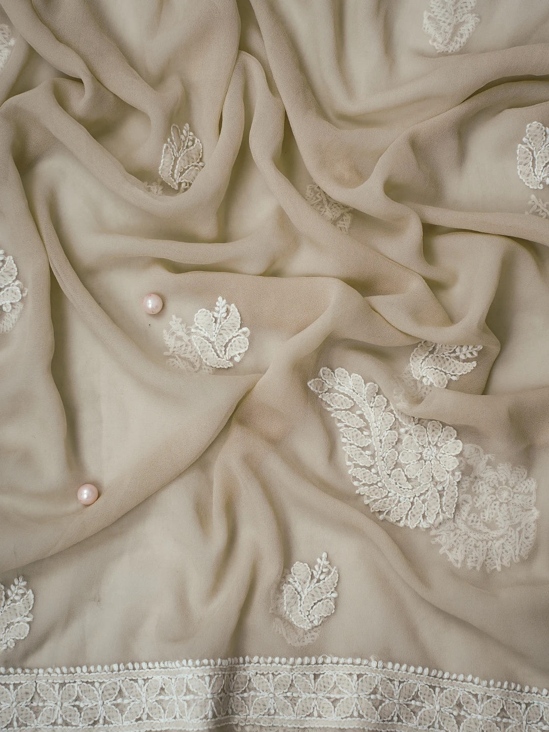 Ada Hand Embroidered Taupe Fawn Georgette Lucknowi Chikankari Unstitched Suit Piece A211291