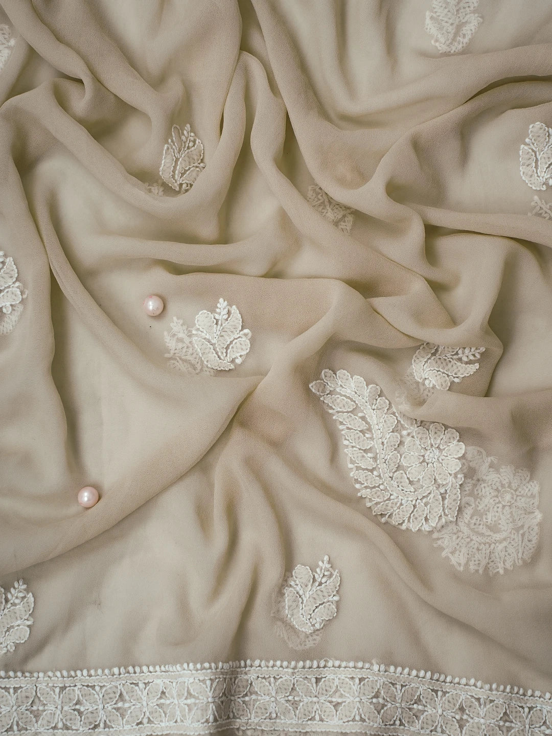 Ada Hand Embroidered Taupe Fawn Georgette Lucknowi Chikankari Unstitched Suit Piece A211291