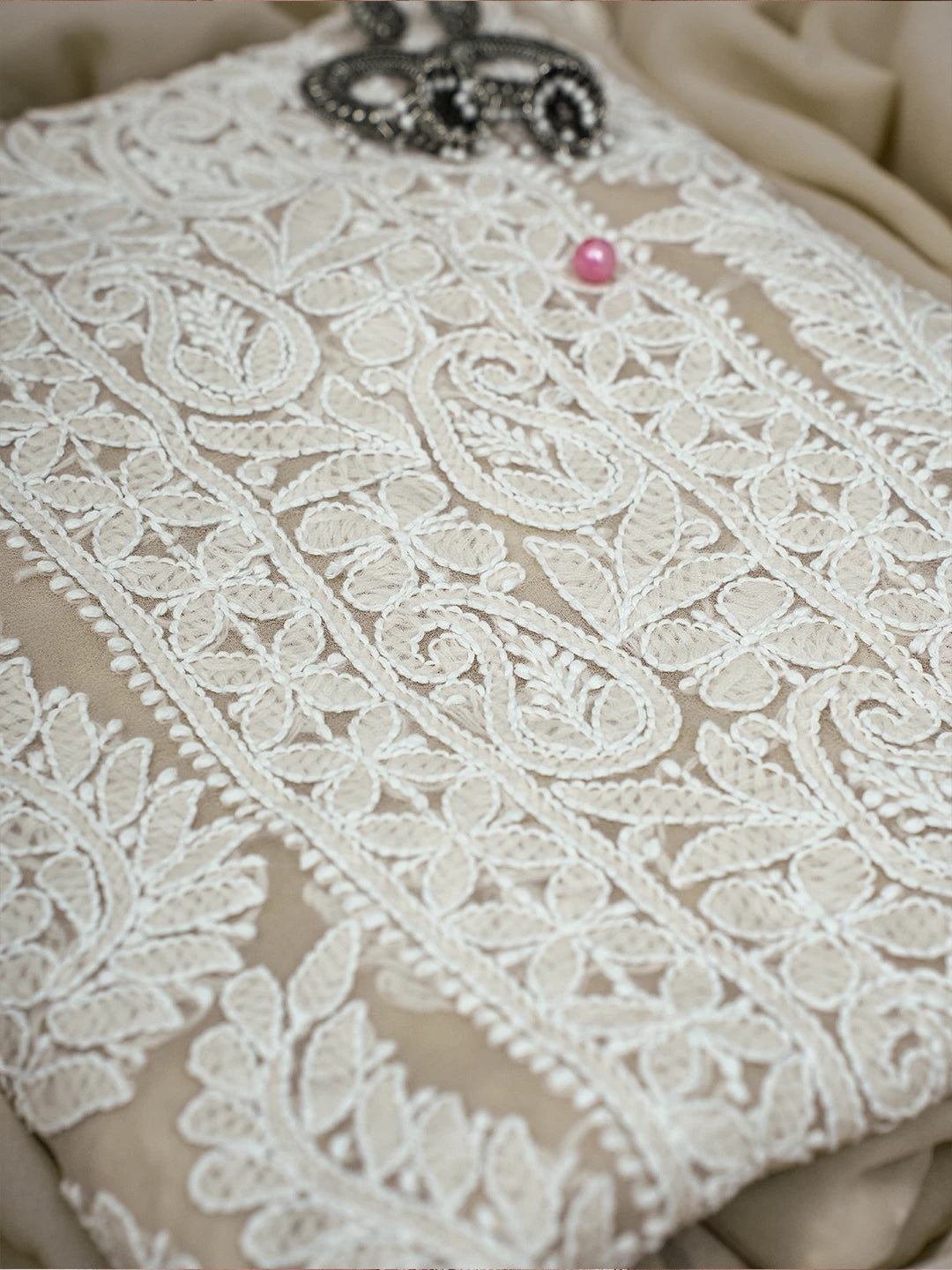 Ada Hand Embroidered Taupe Fawn Georgette Lucknowi Chikankari Unstitched Suit Piece A211291
