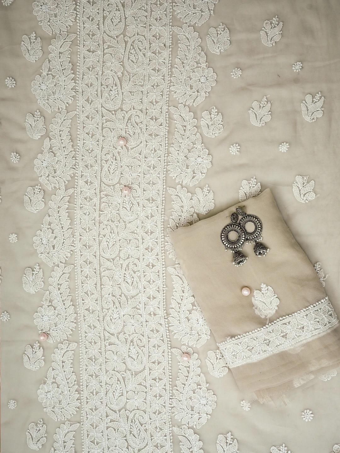 Ada Hand Embroidered Taupe Fawn Georgette Lucknowi Chikankari Unstitched Suit Piece A211291