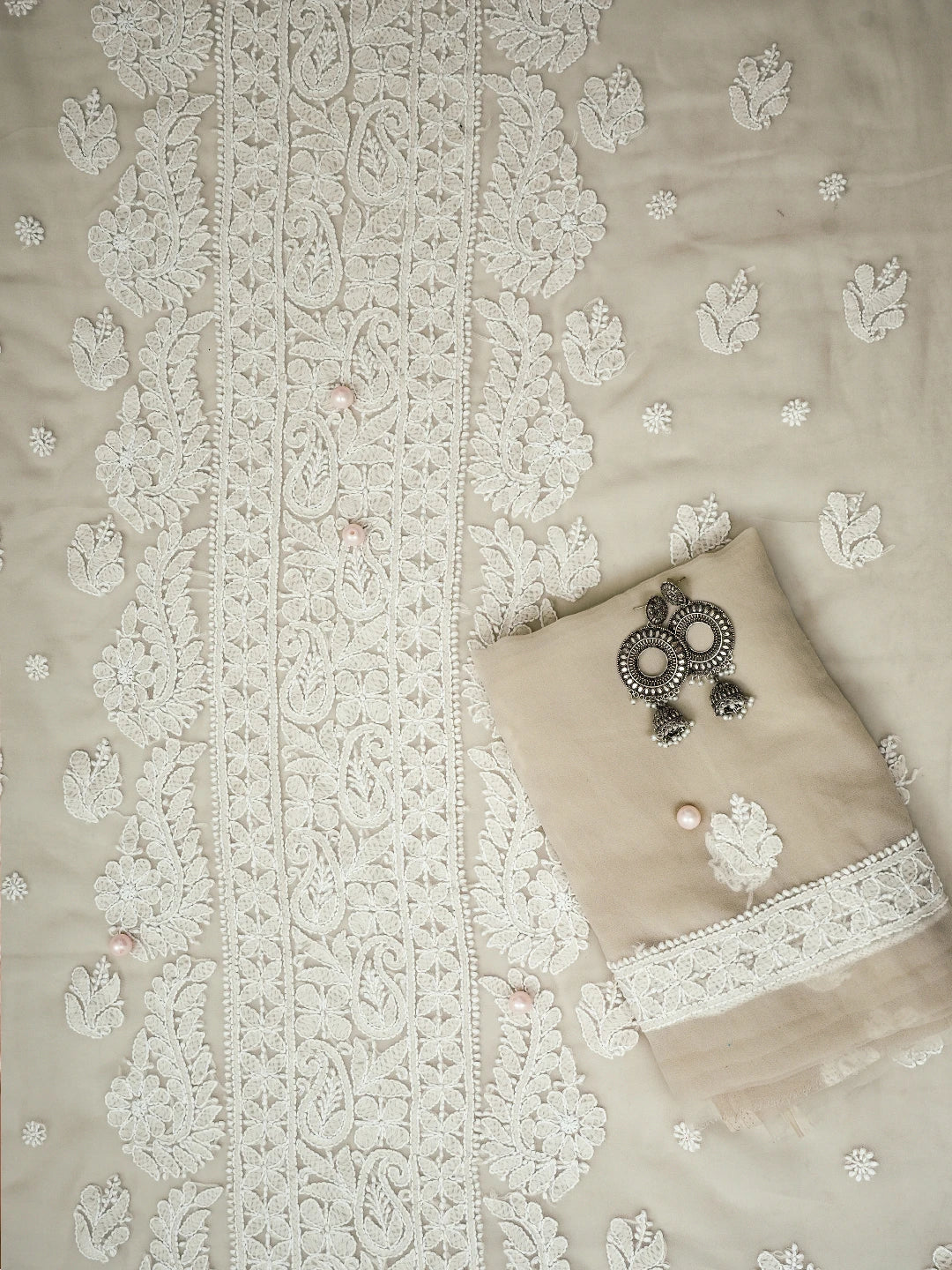 Ada Hand Embroidered Taupe Fawn Georgette Lucknowi Chikankari Unstitched Suit Piece A211291