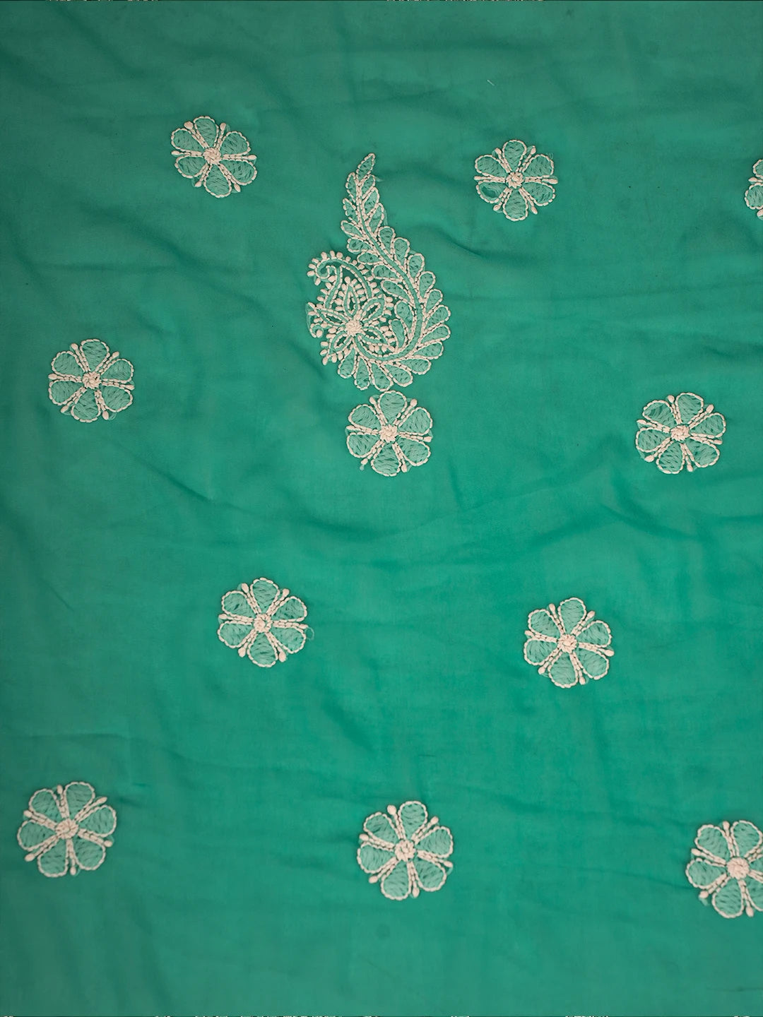 Ada Hand Embroidered Rama Green Georgette Lucknowi Chikankari Unstitched Suit Piece A211308