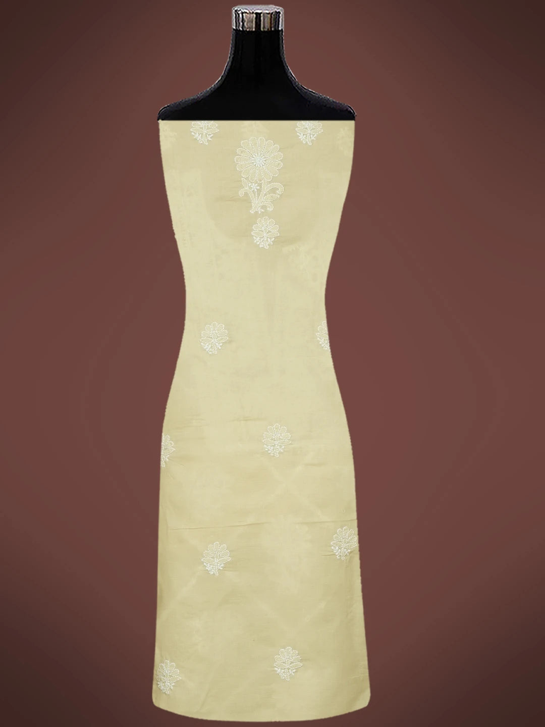 Ada Hand Embroidered Fawn Cotton Lucknowi Chikankari Unstitched Suit Piece 01A677766