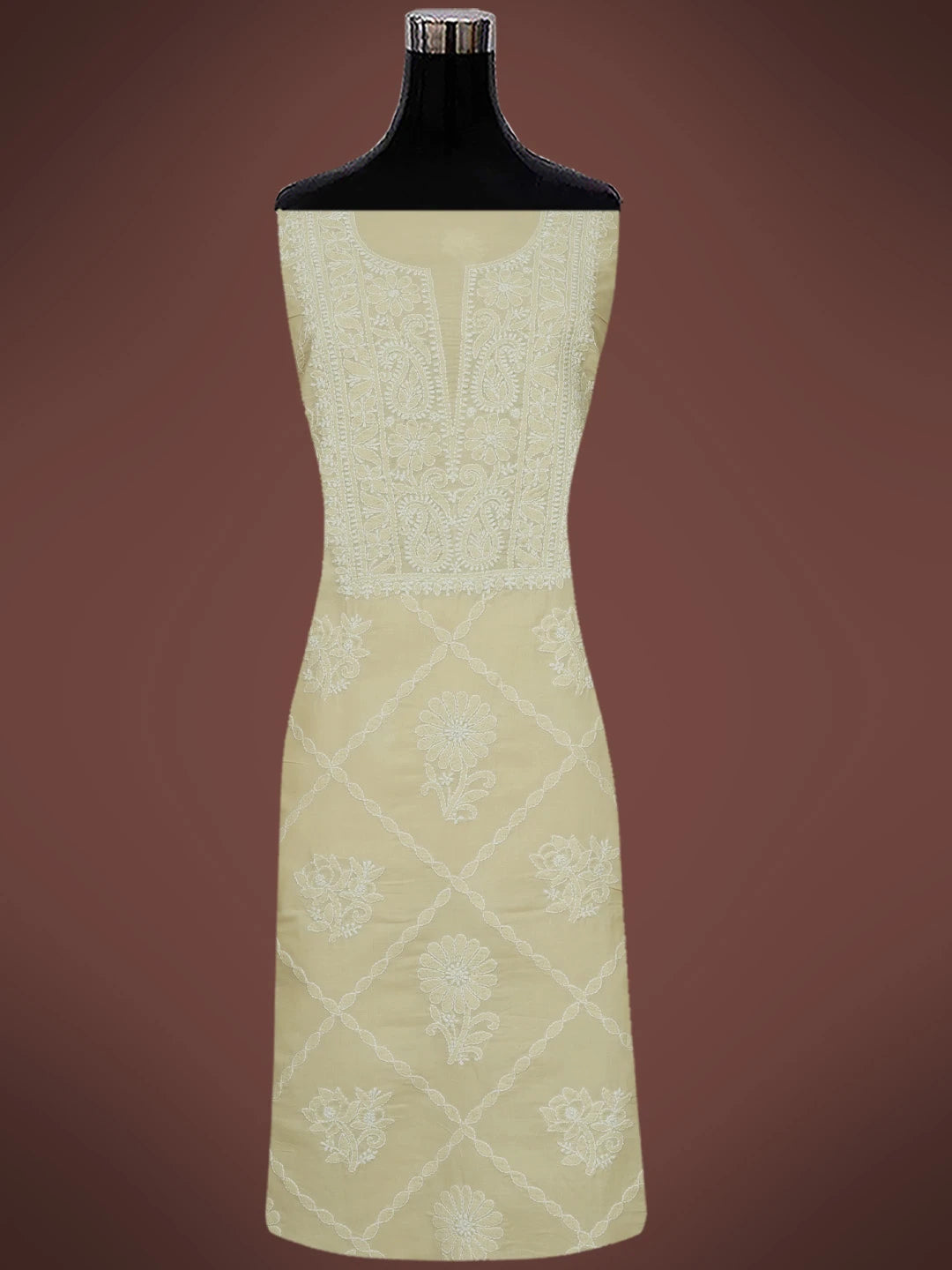 Ada Hand Embroidered Fawn Cotton Lucknowi Chikankari Unstitched Suit Piece 01A677766