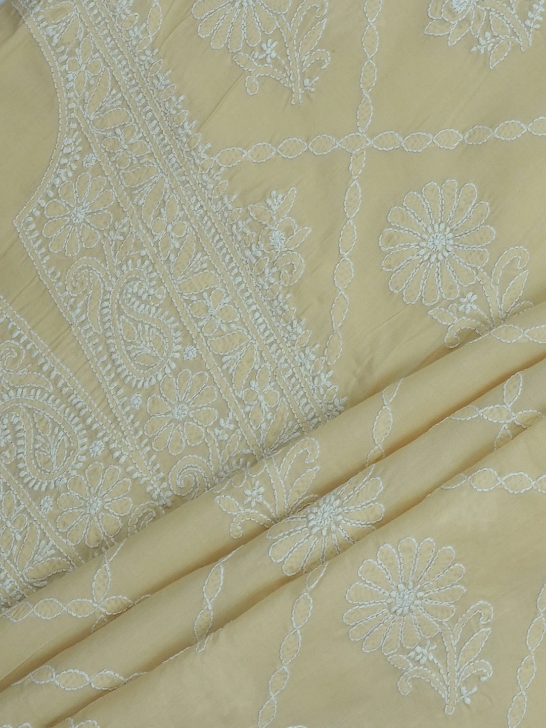 Ada Hand Embroidered Fawn Cotton Lucknowi Chikankari Unstitched Suit Piece 01A677766