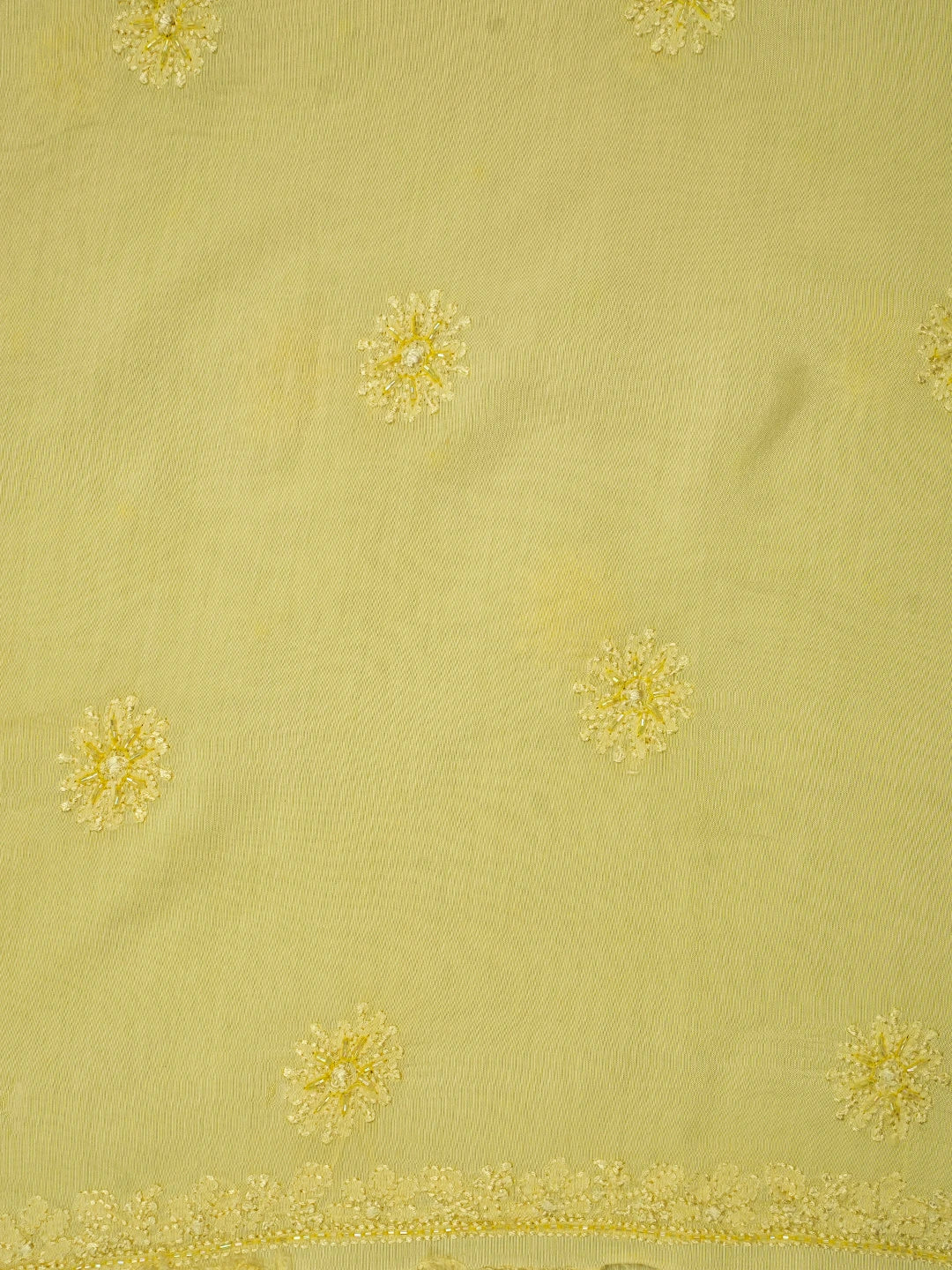Ada Hand Embroidered Lemon Muslin Lucknowi Chikankari Unstitched Suit Piece With Cutdana Work 01A709419