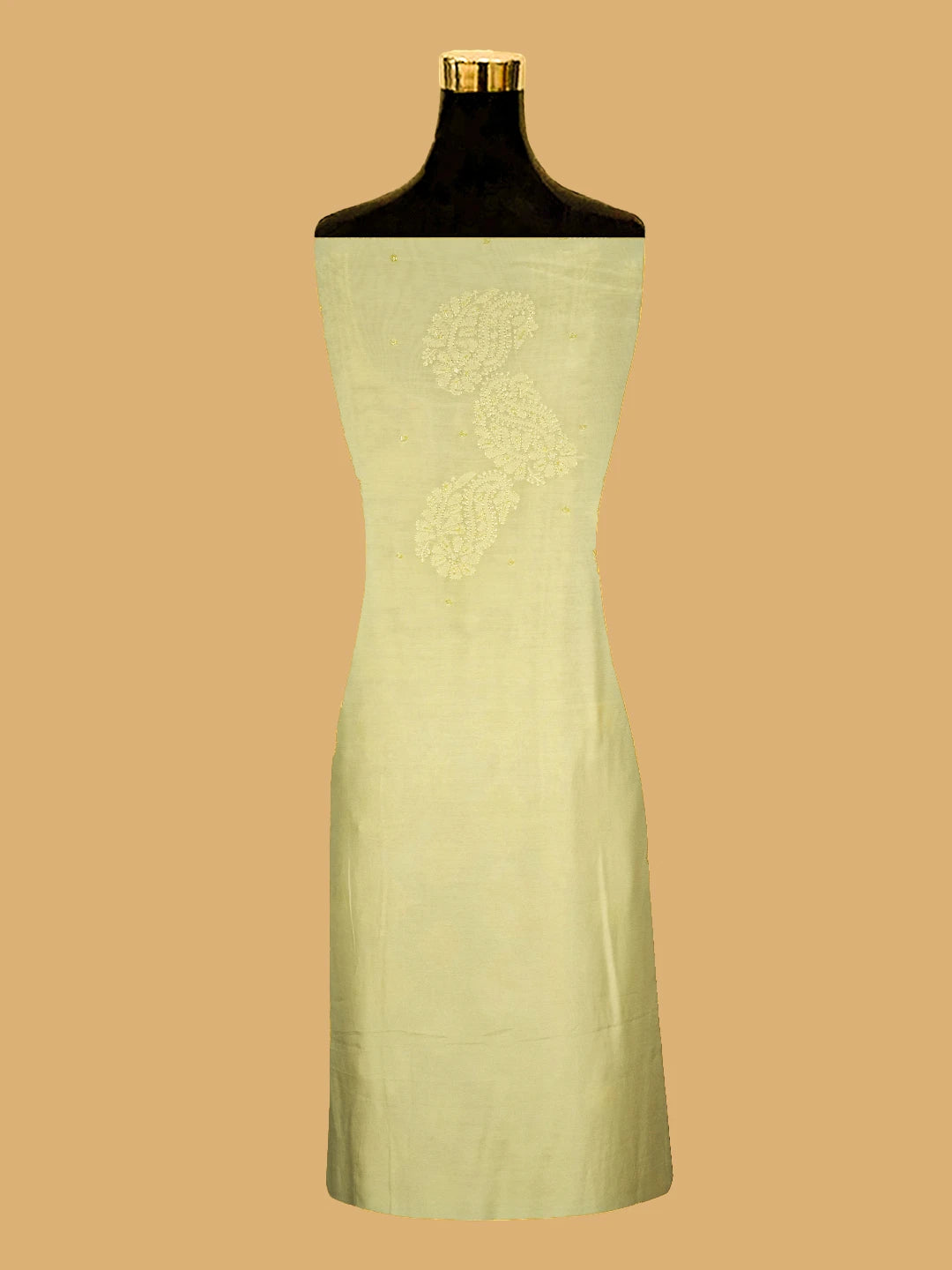 Ada Hand Embroidered Lemon Muslin Lucknowi Chikankari Unstitched Suit Piece With Cutdana Work 01A709419