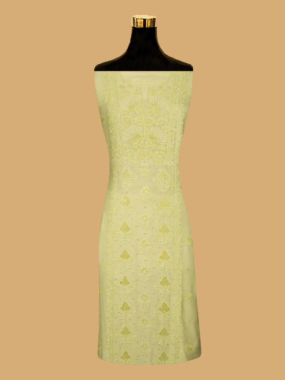 Ada Hand Embroidered Lemon Muslin Lucknowi Chikankari Unstitched Suit Piece With Cutdana Work 01A709419