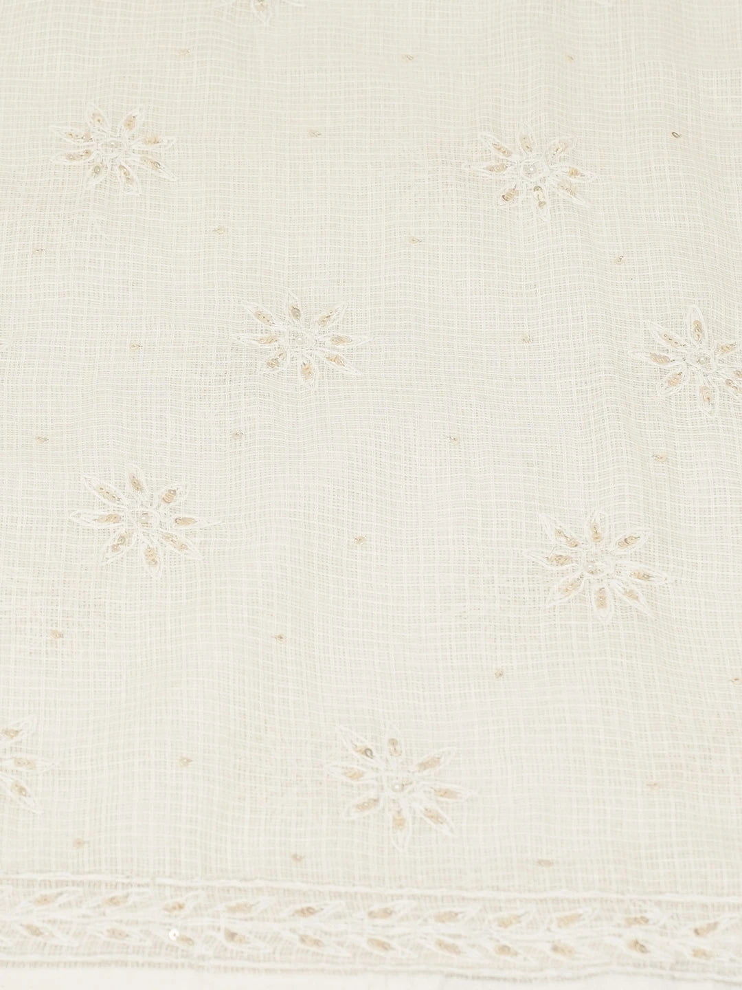 Ada Hand Embroidered Cream Kota Lucknowi Chikankari Unstitched Kurta Dupatta Set With Cutdana Work 01A590890