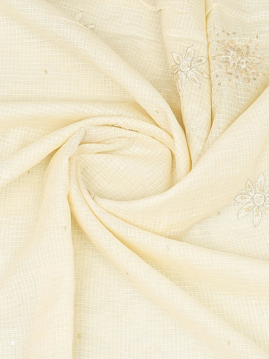 Ada Hand Embroidered Cream Kota Lucknowi Chikankari Unstitched Kurta Dupatta Set With Cutdana Work 01A590890