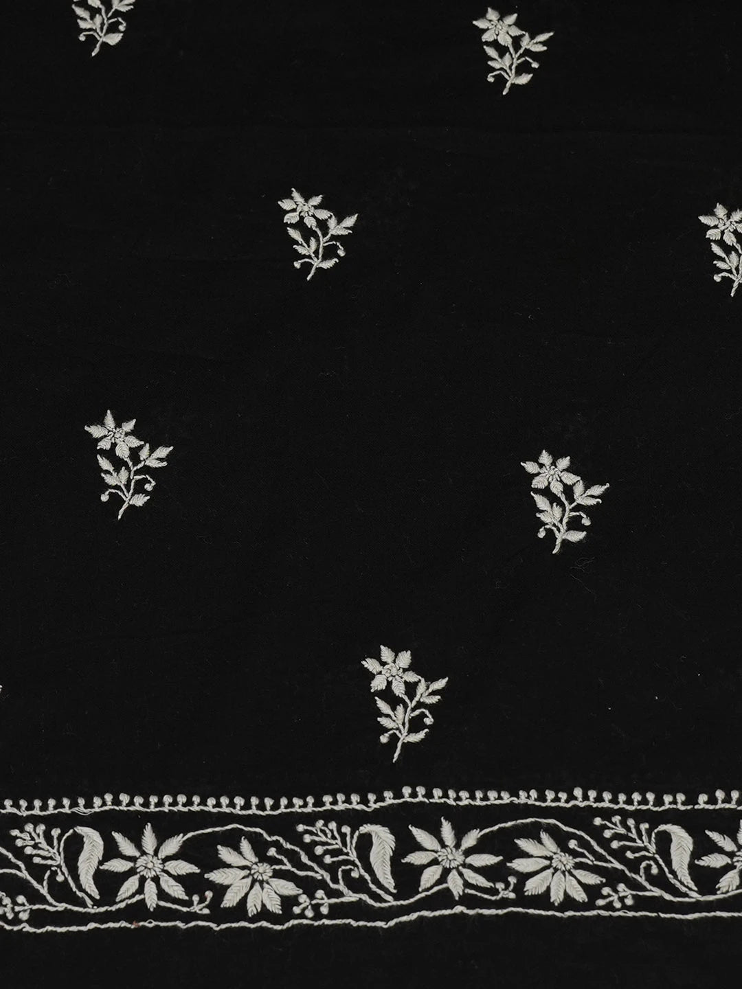 Ada Hand Embroidered Black Cotton Lucknowi Chikankari Unstitched Kurta Dupatta Set 01A680100