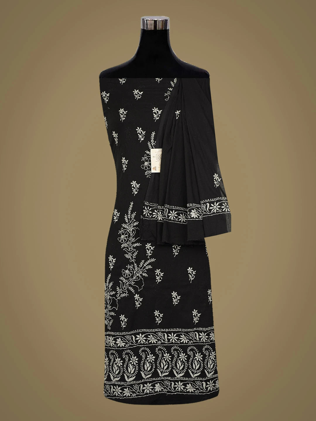Ada Hand Embroidered Black Cotton Lucknowi Chikankari Unstitched Kurta Dupatta Set 01A680100