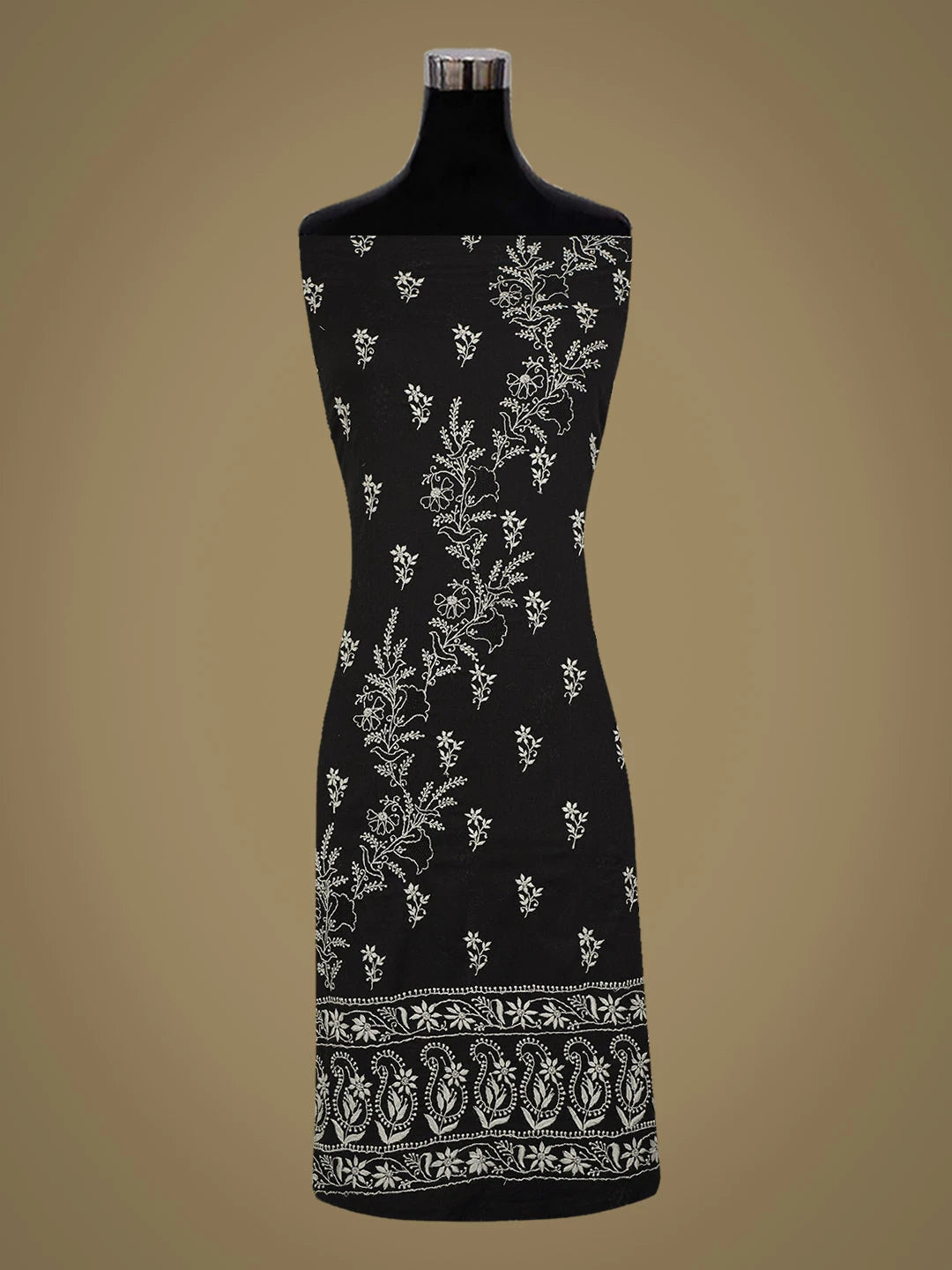 Ada Hand Embroidered Black Cotton Lucknowi Chikankari Unstitched Kurta Dupatta Set 01A680100