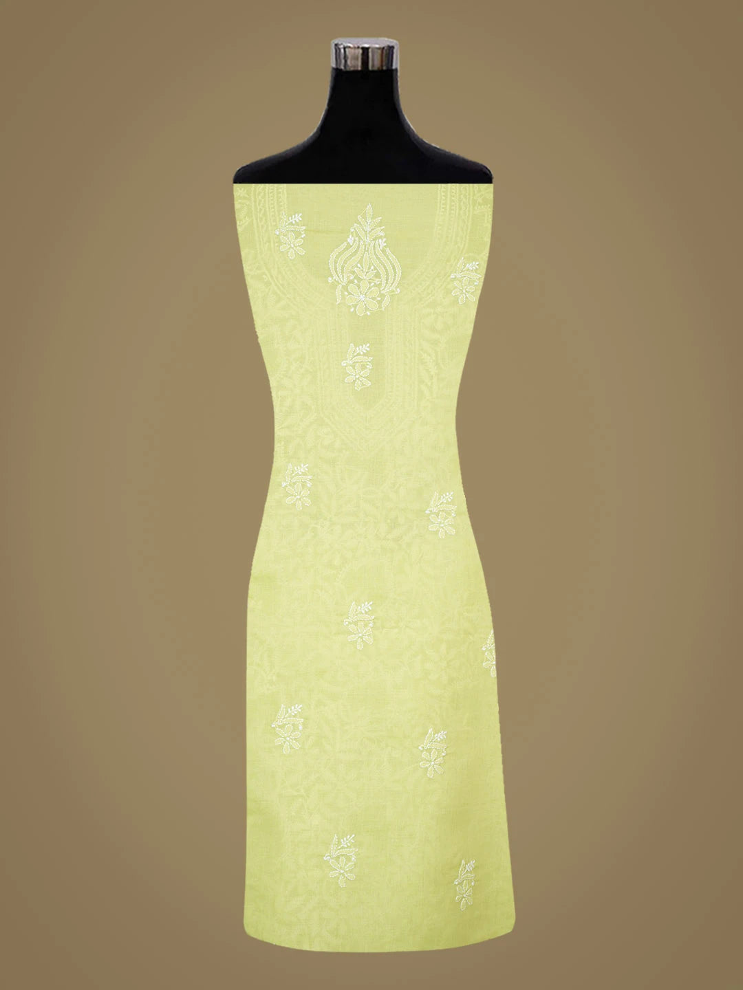 Ada Hand Embroidered Lime Green Cotton Lucknowi Chikankari Unstitched Suit Piece 01A715708