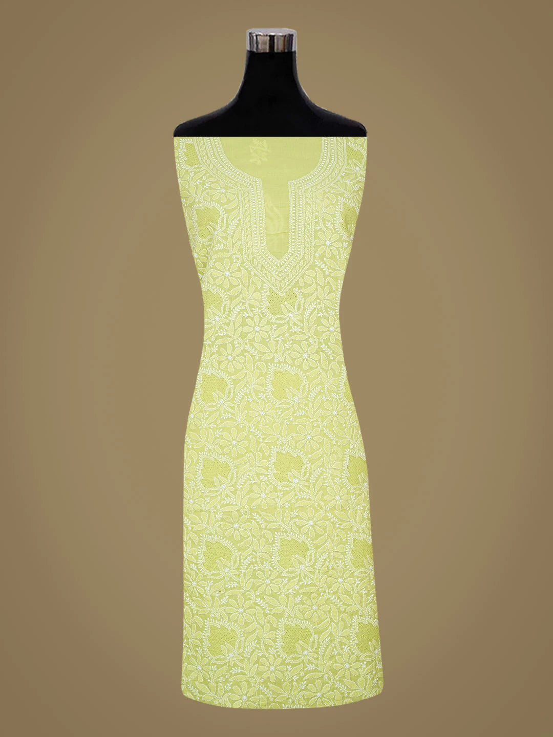 Ada Hand Embroidered Lime Green Cotton Lucknowi Chikankari Unstitched Suit Piece 01A715708