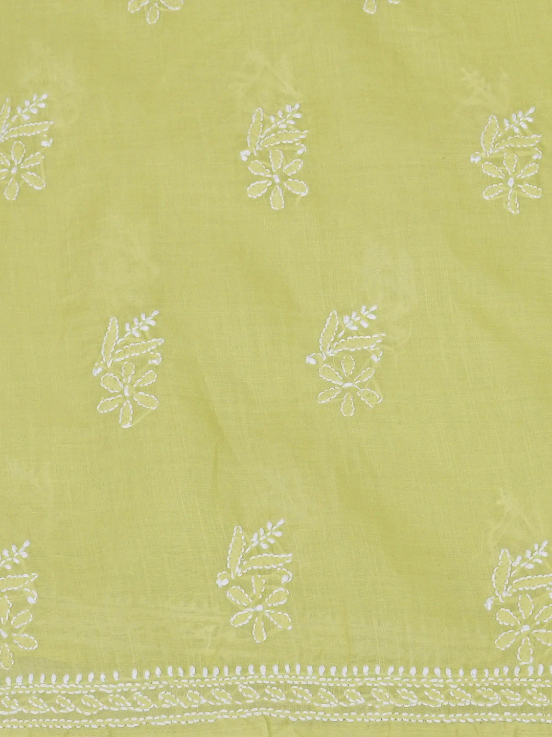 Ada Hand Embroidered Lime Green Cotton Lucknowi Chikankari Unstitched Suit Piece 01A715708