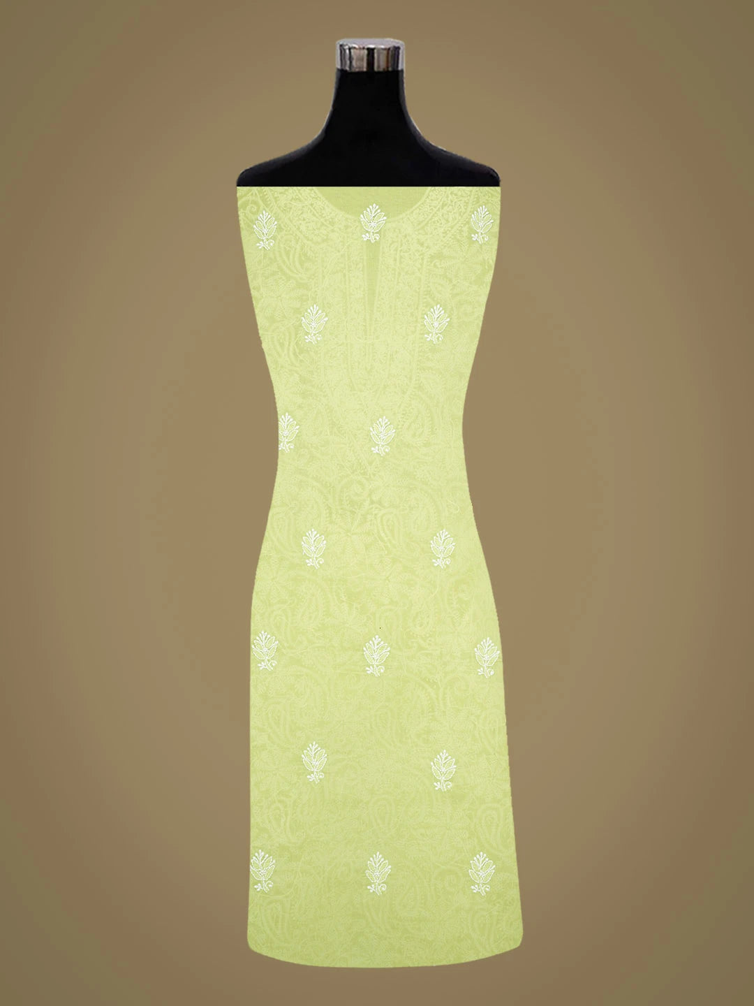Ada Hand Embroidered Lime Green Cotton Lucknowi Chikankari Unstitched Suit Piece 01A732058
