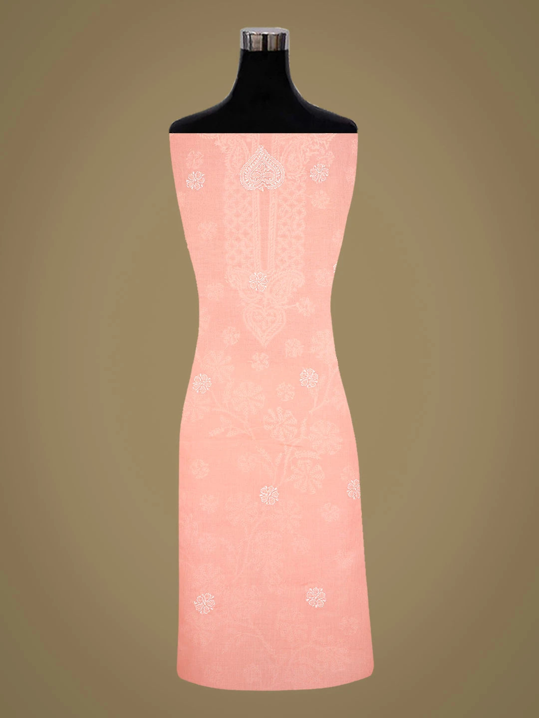 Ada Hand Embroidered Peach Cotton Lucknowi Chikankari Unstitched Suit Piece 01A311949