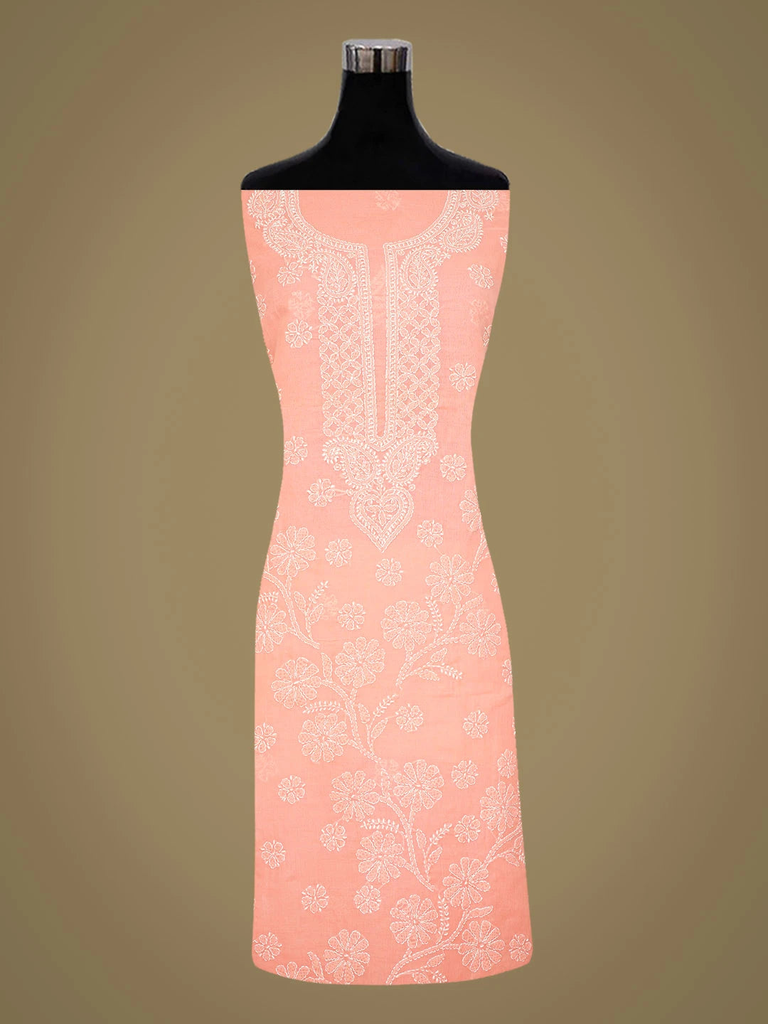 Ada Hand Embroidered Peach Cotton Lucknowi Chikankari Unstitched Suit Piece 01A311949