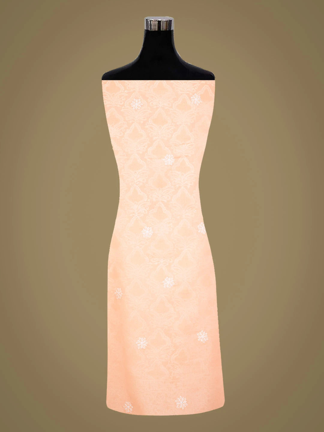 Ada Hand Embroidered Creamy Peach Cotton Lucknowi Chikankari Unstitched Suit Piece 01A723973