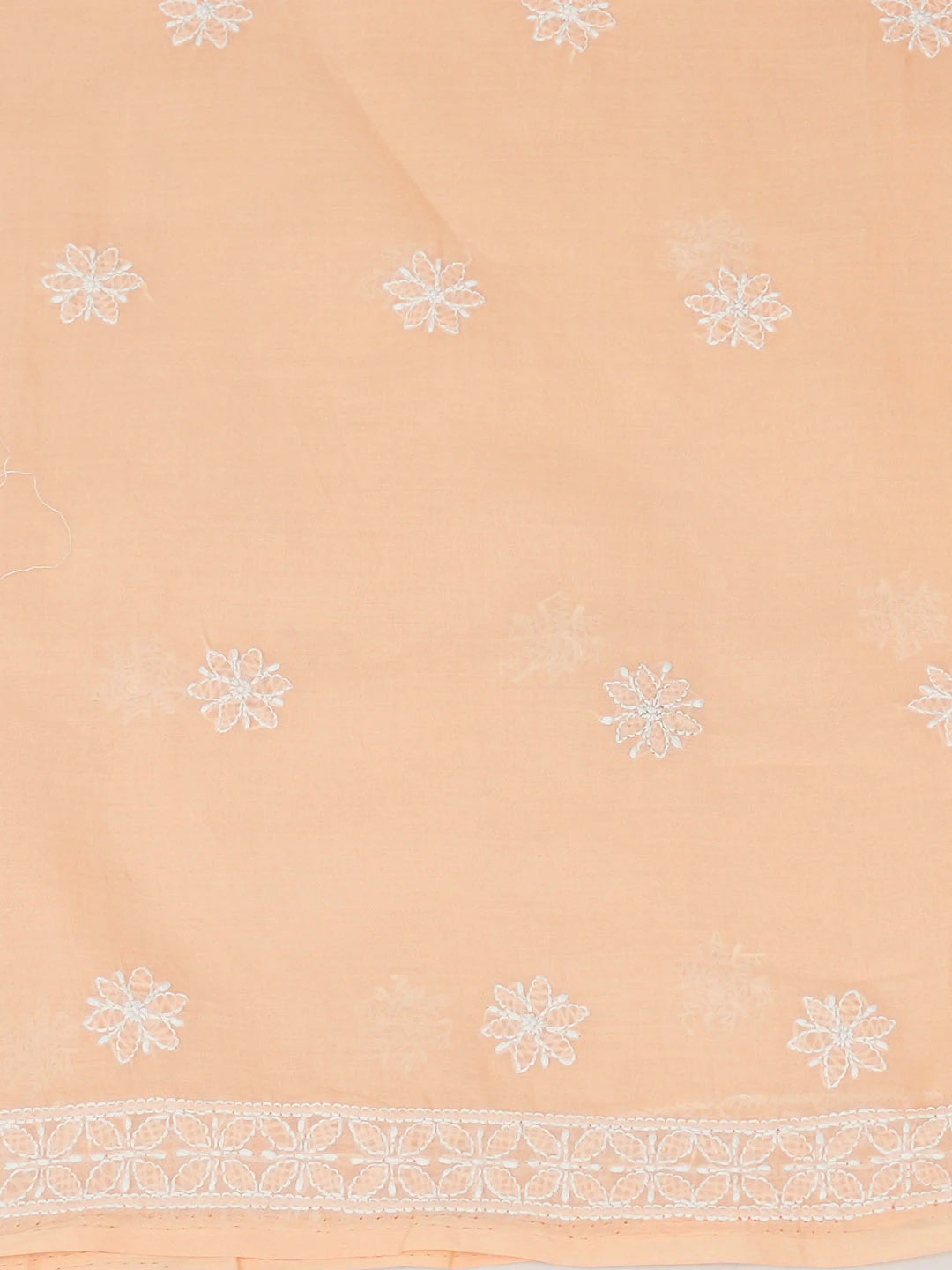 Ada Hand Embroidered Creamy Peach Cotton Lucknowi Chikankari Unstitched Suit Piece 01A723973