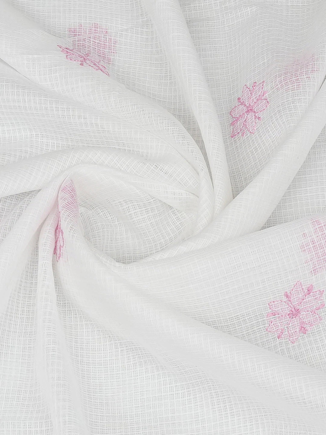 Ada Hand Embroidered White Kota Lucknowi Chikankari Unstitched Kurta Dupatta Set 01A558138