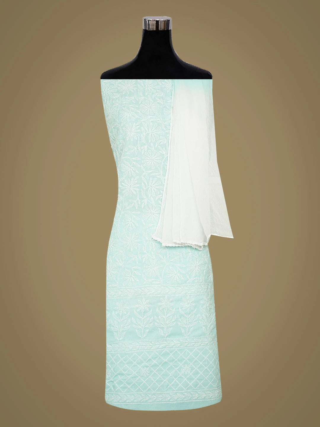 Ada Hand Embroidered Baby Blue Cotton Lucknowi Chikankari Unstitched Suit Piece 01A441788